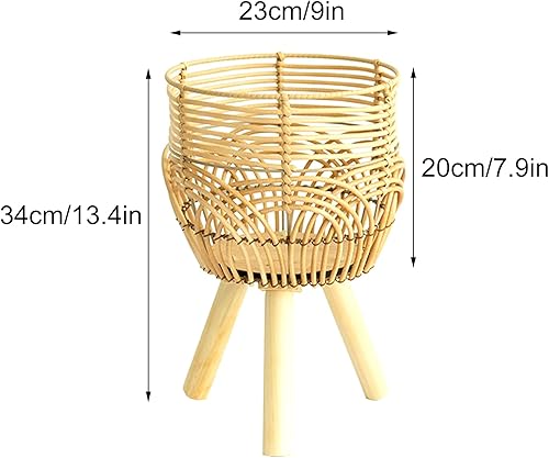 JYCRA Panier de fleurs en bambou tissé avec pieds amovibles, 33 cm de haut, panier en osier tissé à la main avec support pour intérieur - Nail Gallerys