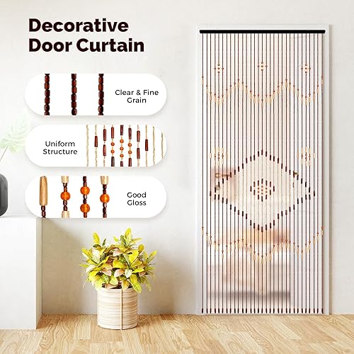 Rideau de porte en bambou - 208 x 90 cm - Rideau de porte en bois naturel - 31 lignes - Vintage - Chaîne de perles en bois - Installation facile pour vérandas, couloirs, différentes entrées de pièce - Nail Gallerys