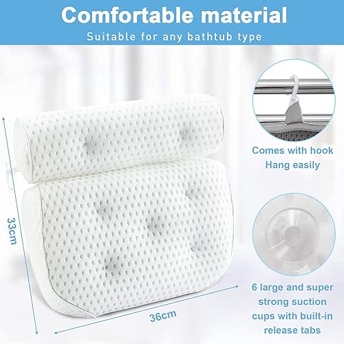 MAISITOO Coussin de Bain Oreiller de Baignoir 4D avec 7 Ventouses Antidérapant Oreiller De Baignoire Air Mesh,Coussin de Spa,Coussin de Nuque,pour Tous Types de Baignoire,Soutien de la tête,épaules - Nail Gallerys
