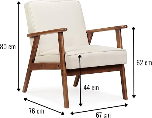 HOME DESIGN & CONFORT Fauteuil Roma anti-taches de style nordique - Fauteuils de salon en bois massif - Fauteuil de chambre (beige/noyer) - Nail Gallerys