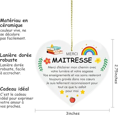 Hapculon Idee Cadeau Maitresse d'école Fin d'année Merci Maitresse - Céramique Plaque Murale Décorative Boîte Cadeau pour Maitresse d'ecole Cadeau Creche Fin d'année - Nail Gallerys