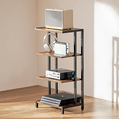 VEVOR Meuble Audio Visuel 4 Niveaux, Étagère Multimédia en Bois, Support Multimédia avec LED, Hauteur Réglable, pour Lecteurs DVD/Décodeurs de Câbles/Consoles de Jeux, Salle d'Enregistrement, Marron - Nail Gallerys