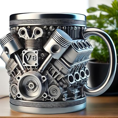 Tasse en acier inoxydable avec poignée, gobelet de café mécanique | Moteurs V8 / V6 de la bouteille de café 300 ml Conçu,Supplies en eau élégantes, tasses de camping en métal, gobelet de voyage isolé - Nail Gallerys