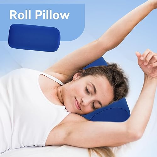 Oreillers pour le cou, oreiller memoire forme, oreiller ergonomique, oreiller de perle oreiller de corps flexible oreillers de haricot rond rouleau cervical oreiller de traversin pour la maison (Bleu) - Nail Gallerys