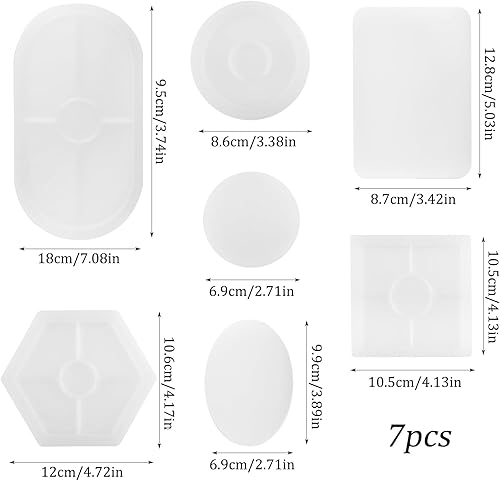 XIAQICA 7 Pièces Moule Silicone Resine Epoxy Dessous de Verre Ronds Hexagone Carrés Rectangle Ovale Bricolage Moulle Resine Epoxy pour Plateau Table à Manger Et Décoration de Maison - Nail Gallerys