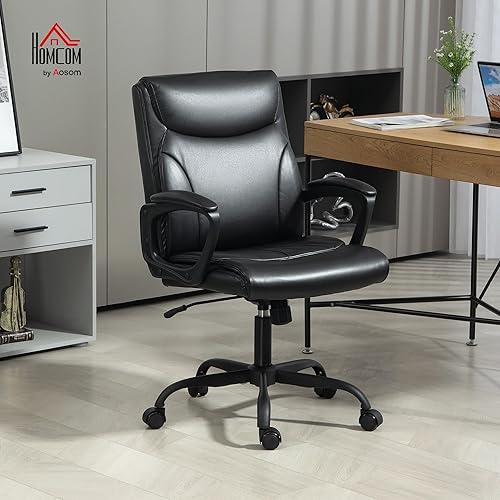 HOMCOM Chaise Bureau Fauteuil de Bureau Chaise Ergonomique avec Hauteur réglable, Fonction à Bascule, Fauteuil à roulettes pivotantes, 60 x 68 x 95,5-105 cm, Noir - Nail Gallerys