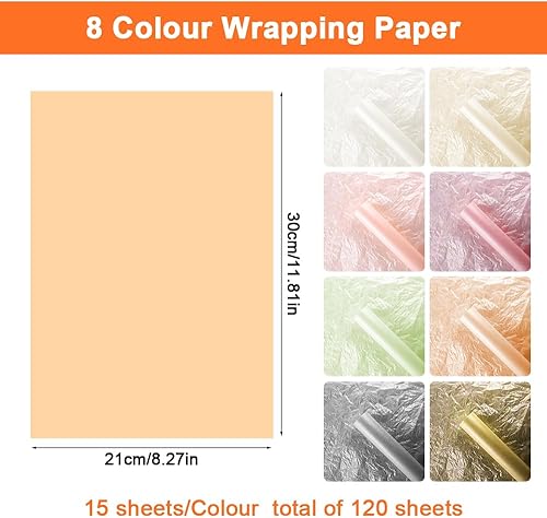 120 Feuilles de Papier D'emballage, Papier de Soie Coloré 30x21cm, Papier de Soie Métallique, Papier Soie Emballage, pour Emballage cadeau, Mariages, Anniversaires, Noël (8 Couleurs) - Nail Gallerys
