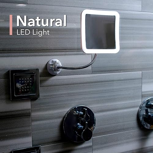 Fancii Miroir Grossissant Lumineux x10 avec Bras Flexible et Forte Ventouse - Miroir Maquillage Réglable de Voyage avec Lumière Naturelle LED (Mira +) - Nail Gallerys