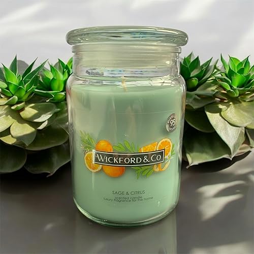 Allglazz Wickford & Co - Grande bougie parfumée à la sauge et aux agrumes - 510,3 g - Durée de combustion de 95 heures - Idéale pour tout espace et occasions spéciales - Nail Gallerys