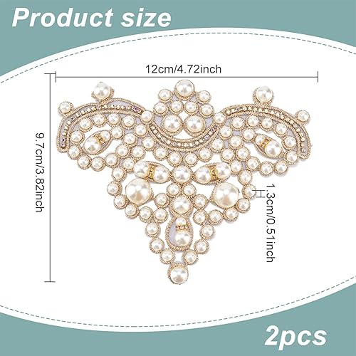 FINGERINSPIRE 2PCS Patch de Chaussures en Perles Or Coudre Sur Strass Imitation Perle Perlée Applique DIY Artisanat Applique Patch Paillettes Perle Motif Floral Patch Applique Décorative pour la Décor - Nail Gallerys
