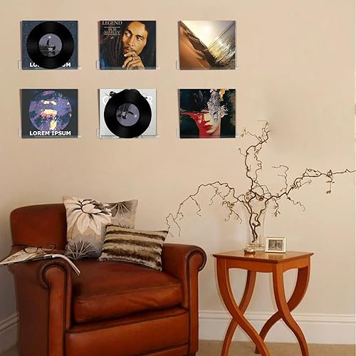 Ezydka Lot de 6 supports muraux pour disques vinyles - 10 x 3,5 x 3 cm - En acrylique - Pour disques, albums photo et objets de collection - Nail Gallerys
