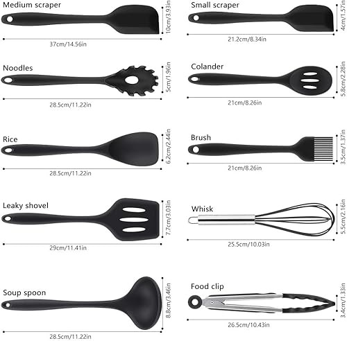 10 Pièces ustensiles de cuisine silicone，Cuisine en Silicone Antiadhésive Anti-Rayures et Résistante à la Chaleur,Outil de Cuisine Antiadhésif pour Cuisine Écumoire,Louche, Spatule,Cuillère à pâtes - Nail Gallerys