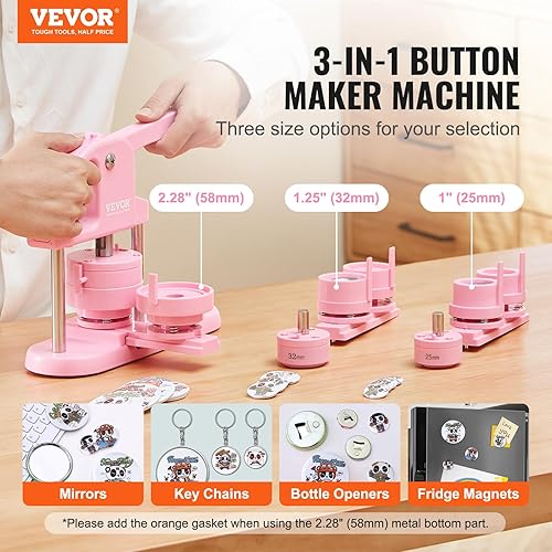 VEVOR Machine à boutons 3 en 1, 300 pièces, machine à boutons avec livre magique panda, kit de presse à poignée en arc ergonomique, pour enfants, cadeaux de bricolage, rose - Nail Gallerys