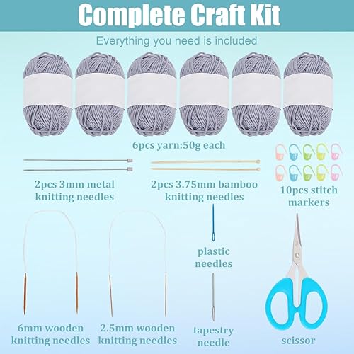 WEBEEDY Set de 3 Débutants Chapeau Écharpe Gants Tricot Kit Complet de Tricot DIY avec des Fils de Qualité et une Description Détaillée des Fournitures de Tricot et de Crochet pour Adultes (Gris) - Nail Gallerys