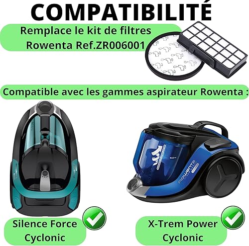Filtre pour Rowenta remplacement filtre ZR006001 aspirateur silence force cyclonic/x-trem power cyclonic [Lot 2] Phonillico® - Nail Gallerys