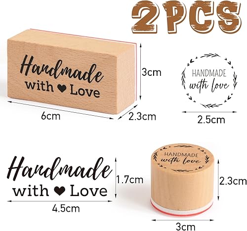 2pcs Tampons en Caoutchouc Bois Rond Rectangulaire Lettre Handmade with Love avec feuille Tampon Fait Main Décoration Scrapbooking DIY Artisanat pour Noël Anniversaire Fête Thanksgiving - Nail Gallerys
