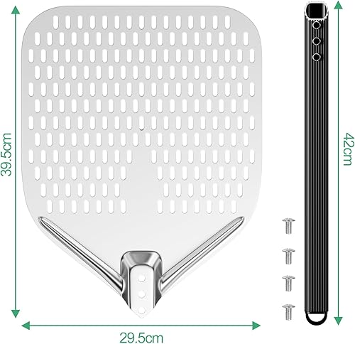 Maxentico Pelle à Pizza Perforée, Spatule Pizza en Aluminium Anodisé avec Manche en Bois Amovible 40cm, Pizza Paddle Carrée, Planche à Pizza pour Soulever des Pizzas et des Produits de Boulangerie - Nail Gallerys