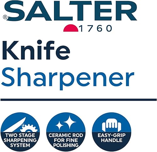 Salter BW11671B Aiguiseur à couteaux manuel, ventouse, usage particulier/professionnel, Twist & Lock, affûtage en 2 étapes, acier au tungstène, tige en céramique, compact, facile à ranger, noir - Nail Gallerys
