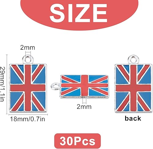 SUNNYCLUE 1 boîte 30 pièces Alliage Double Face Émail Drapeau Britannique Union Jack Porte-Clés Voiture Sac Pendentifs Rectangle Drapeau Britannique en Vrac pour la Fabrication de Bijoux Breloques Bal - Nail Gallerys