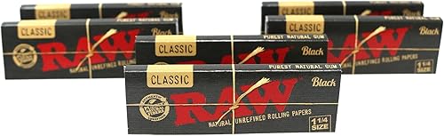Raw RAW Classic Black 1 1/4 Natural Taille Ultra inaffiné 79mm Thin Rolling Papers (6 Packs) 1 1/4 79mm - Nail Gallerys