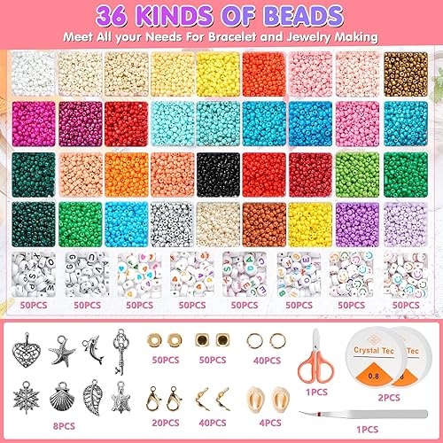 Monemey 1850Pcs Perles pour Bracelet Bijoux Kit Bracelet Perles de Plastique Rondes pour DIY Colliers Bracelets Boucles Fabrication de Bijoux - Nail Gallerys