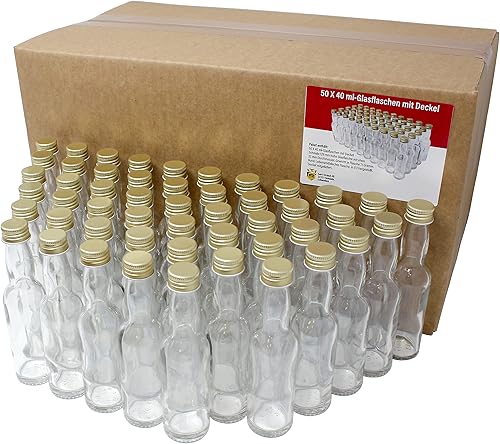Aromhuset Lot de 50 bouteilles vides en verre de 40 ml avec bouchon à vis - Anti-fuite - Transparent - Bouteille à liqueur - Bouteille à épices - Bouteille décorative - À remplir - Nail Gallerys