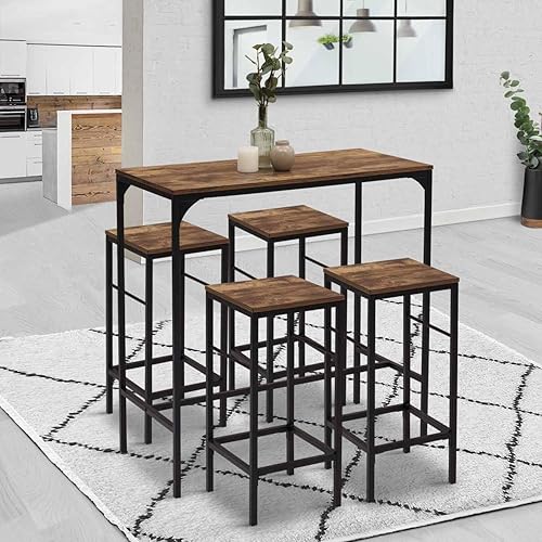 IDMarket - Table Haute de Bar Dayton 100 cm et 4 tabourets Bois foncé Effet Vieilli et Noir Design Industriel - Nail Gallerys