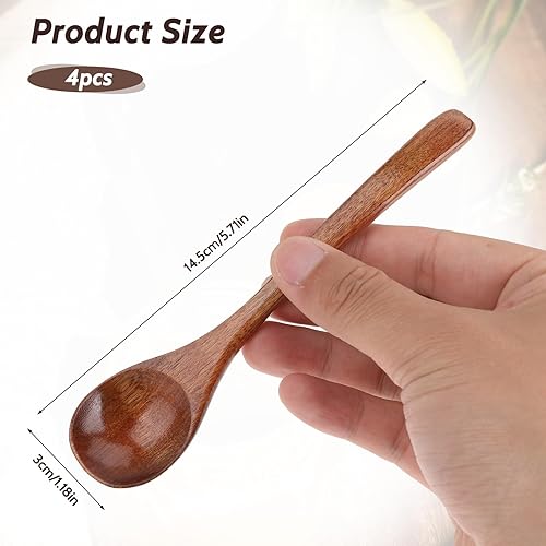cobee Lot de 4 petites cuillères en bois à long manche - Cuillères à soupe - Ustensiles de cuisine - Cuillère en bois - Pour la maison, la cuisine, le restaurant - Nail Gallerys