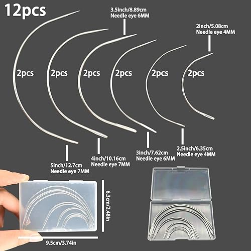 12 Pièces Aiguilles Courbées, Aiguilles à Coudre Main,Aiguilles à Coudre Cuir,Kit de Aiguilles à Coudre Main,Toile Aiguilles à Coudre,Aiguille à Cuir Toile,Outil Cuir Craft DIY Cuir,Réparation - Nail Gallerys