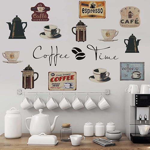 Runtoo Stickers Muraux Café Autocollant Mural Vintage Cuisine Tasse à Café Deco Stickers Cuisine Salle à Manger Restaurants Décoration - Nail Gallerys