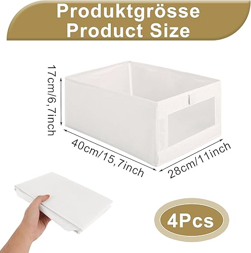 Oungy Lot de 4 boîtes de rangement en tissu avec fenêtre transparente - 40 x 28 x 17 cm - Boîte de rangement avec poignée - Organiseur de penderie pour pantalons, t-shirts, pulls - Nail Gallerys