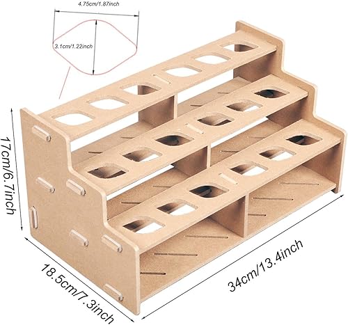 Organiseur de tubes de peinture, support en bois à 3 couches, 34 x 18,5 x 17 cm, adorable peut contenir 18 bouteilles, organisateur de peinture et support de rangement pour pinceaux pour artistes, - Nail Gallerys
