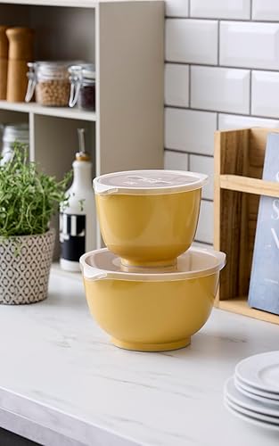 Rosti Margrethe Set de saladiers, Set de 4 saladiers avec 2 saladiers et 2 couvercles, en plastique recyclable, 1,5 litres et 3 litres, Curry - Nail Gallerys