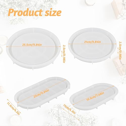 Mapille 4 Pièces Moule pour Plateau en Résine, Moule en Silicone pour Resine, Moule pour Resine Epoxy Plateau Rond, Moule Silicone Plateau Ovale, Grand Moule en Silicone Resine Epoxy pour DIY Plateau - Nail Gallerys
