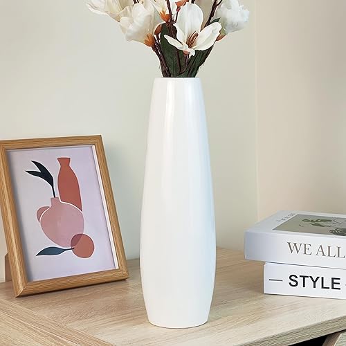 JIDOFUE Grand Vase en céramique Blanche - 30 cm de Haut - Moderne - pour décoration de la Maison, étagère, Ferme, Salon - Points centraux de Table - Vase Skinny pour Herbe de la Pampa - Nail Gallerys