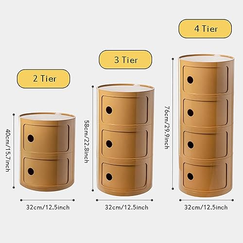 MGHRUE Table De Chevet avec Tiroirs Et Porte Coulissante – Table De Chevet Ronde avec Rangement pour Chambre, Salon Ou Salle De Bain – Table D'appoint Moderne avec Coffre en Plastique,Blanc,2tier - Nail Gallerys