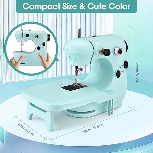 Mini Machine à Coudre, Machine à Coudre éLectrique Portable Avec Table de Travail RéTractable, Machine à Coudre Double Fil à 2 Vitesses Avec Kit de Couture, Machine à Coudre Manuelle DIY (Bleu) - Nail Gallerys