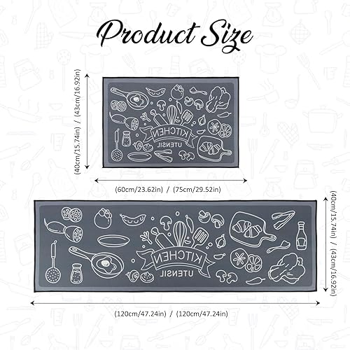 Fecialy Tapis de Cuisine 2 pièces, Tapis de Cuisine antidérapant et Lavable 43x75+43x120CM Tapis de Sol pour Le Couloir d'entrée, la buanderie et la Salle de Bain. - Nail Gallerys