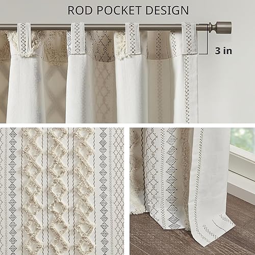 INK+IVY Imani Rideau à Panneau Simple touffeté 100% Coton Chenille à Rayures géométriques Aspect Milieu du siècle avec Passe-Tringle pour Salon, Chambre à Coucher, 127 x 213,4 cm, Ivoire - Nail Gallerys