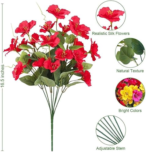 Lot de 8 fleurs d'hibiscus artificielles vibrantes à 5 branches colorées résistantes pour décoration de jardin et d'extérieur (rouge) - Nail Gallerys