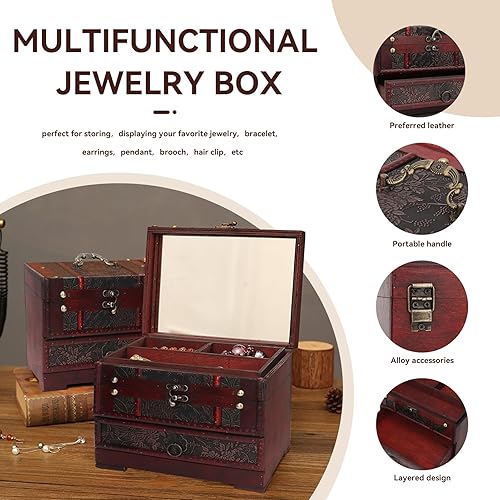 Boîte à Bijoux en Bois, boîte de rangement en bois, boite a bijoux femme,boite bijoux,Boite Rangement Vintage Organisateur de Bijoux Coffret à Bijoux avec Tiroirs et Miroir pour Bague, Collier,Montre - Nail Gallerys