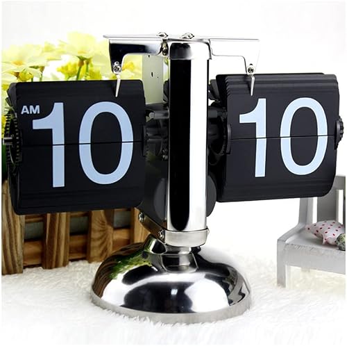 Kavolet Horloge Table rétro Flip, Flip Clock, Petite échelle Horloge Table, Horloge en Acier Inoxydable Flip, Horloge à Quartz à Engrenages internes, Horloge rétro à Rabat, Décoration Table Noir - Nail Gallerys