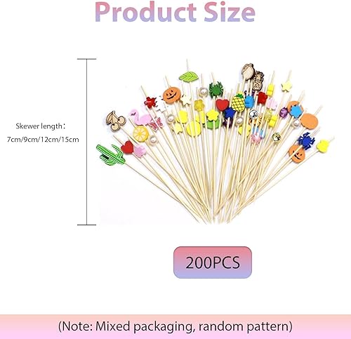 200 Morceaux De Pics À Fruits, Cure-Dents De Dessin Animé Mignon, Brochettes D'Amuse-Gueules, Brochettes De Cocktail, Pics De Décoration D'Assiette De Fruits, Mini Pics, Adaptés Aux Fêtes - Nail Gallerys