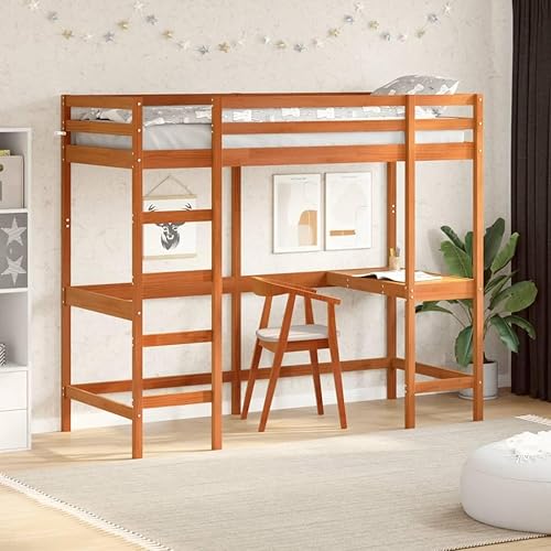 vidaXL Lit Superposé avec Bureau, Lit Mezzanine avec Sommier à Lattes pour Enfant, Meuble de Chambre, Moderne, 90x190 cm Bois de Pin Massif - Nail Gallerys