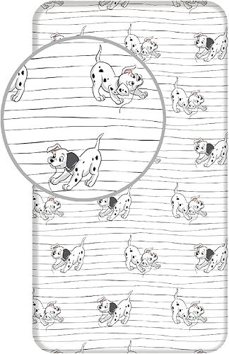Jerry Fabrics F - Drap Housse - Les 101 Dalmatiens - Blanc - 1 Piece - Enfant - 1 Personne - Coins Elastiques - 90 x 200 cm - 100% Coton - Nail Gallerys