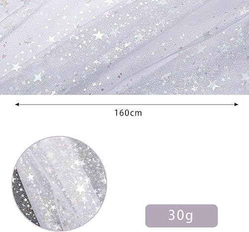Tissu en tulle brillant de 160 cm de large avec motif étoilé, tissu adapté à la fabrication de robes de princesse, robes, nœuds (violet clair) - Nail Gallerys