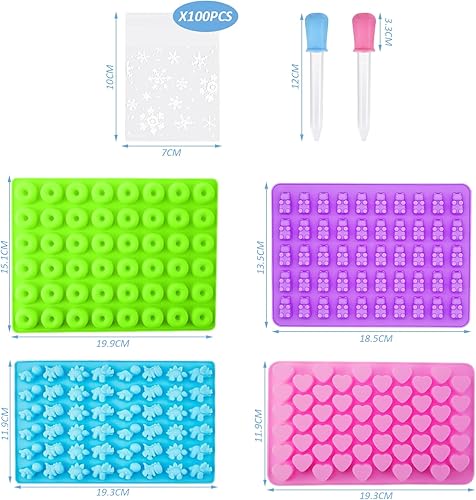 Lot de 4 moules en silicone de cuisson, 2 compte-gouttes, 100 feuilles de papier à bonbons, moules à glaçons, moules à motifs en caoutchouc, moules en silicone pour chocolat - Nail Gallerys