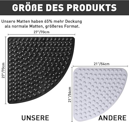 Tapis de douche antidérapant 70 x 70 cm : tapis de douche d'angle triangulaire antidérapant avec ventouses – Grande sécurité Tapis de douche pour personnes âgées - Nail Gallerys