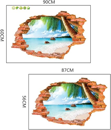 AUVS® 3D Amovibles Briser Le Mur Autocollant Vinyle Stickers Muraux/Mur Peintures, Art Autocollants Décorateur 8001F Coconut Beach (60x90cm) - Nail Gallerys