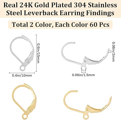 SOFPLATE 1 boîte de 120 pièces de Boucles D'Oreilles à Levier en Argent Crochets de Boucles D'Oreilles en Vrac Fil Français Dos à Levier en Acier Inoxydable Plaqué Or 24 carats Crochets de Boucles D'O - Nail Gallerys